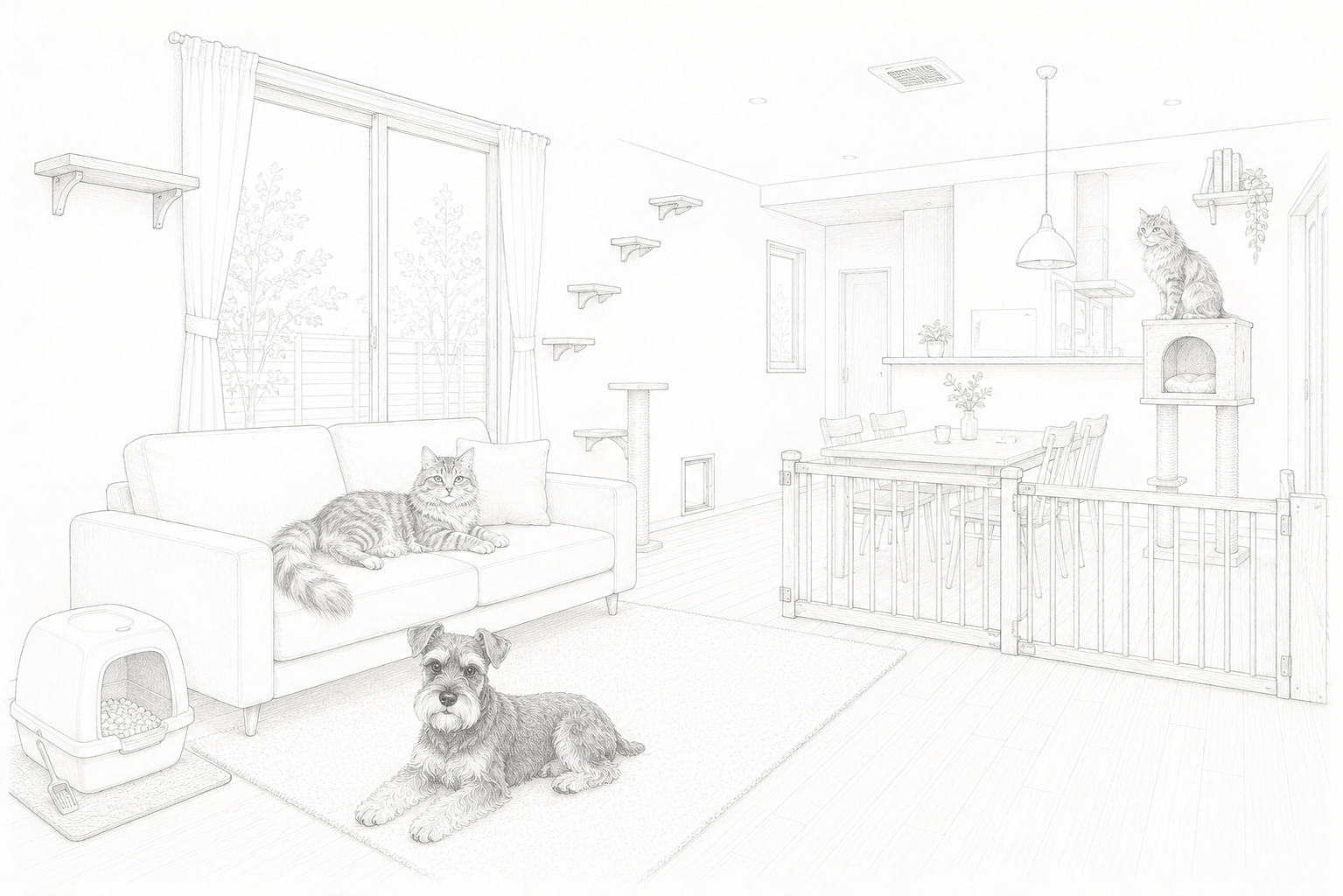 犬猫と暮らす住まいのイメージイラスト